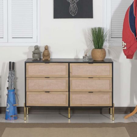 Commode à six tiroirs en flanelle plaquée or avec pieds dorés - Commode à six tiroirs en flanelle plaquée or avec pieds dorés